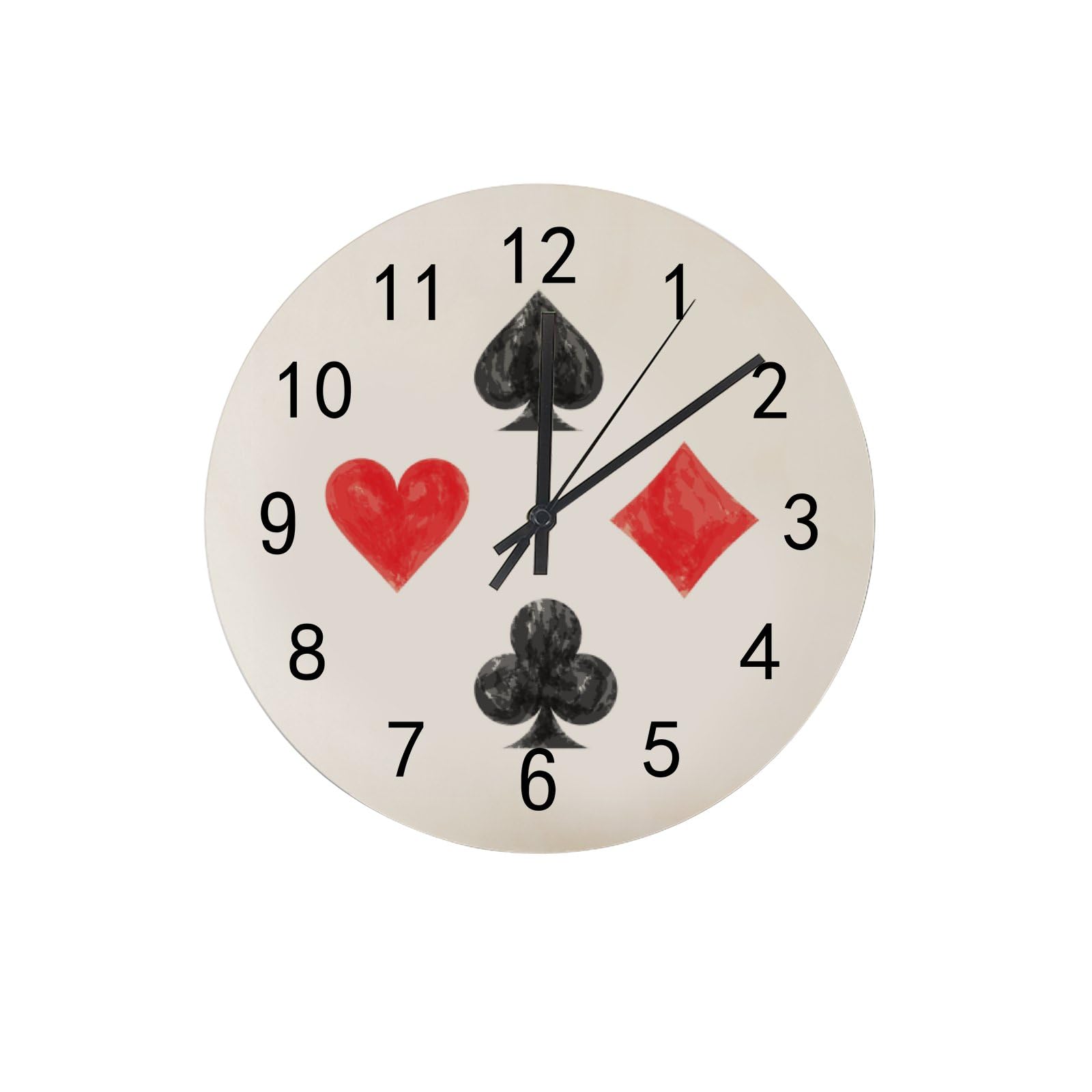Horloge murale ronde 25cm silencieuse décorative style poker cœur rouge