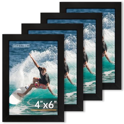 Image of FIXSMITH 4x6 Picture Frame Set of 4, 4x6 Photo Frames with HD Plexiglass for Wall Hanging or Tabletop Display, Black