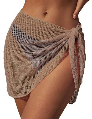 Ekouaer Sarong Wraps for Women Beach Cover Up Short Crochet Bikini Swimsuit Coverup Skirts for Swimwear Khaki