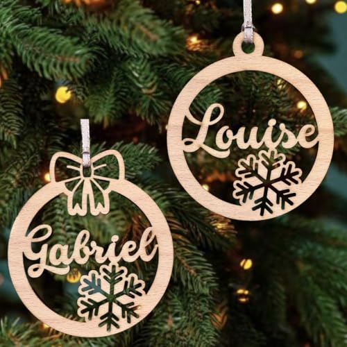 Boule de Noël Prénom personnalisée en bois de hêtre. Décoration sapin de Noël, cadeau unique