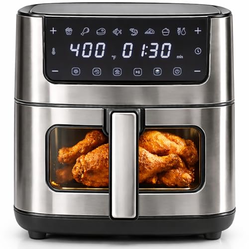 Image of Simple Deluxe 8-in-1 Air Fryer 6.34 Qt, Digital Preset Airfryer with Visible Window, Nonstick and Dishwasher-Safe Basket, Air Fry, Chicken, Pizza, Dehydrate, Fries, 90-Min Timer, 1700W, Black