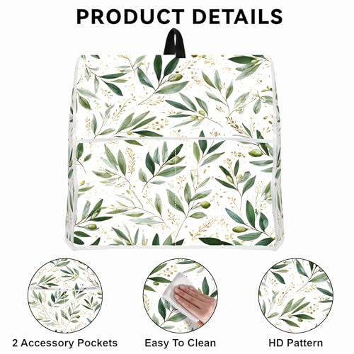 Image of Kitchen Dust Cover Compatible with 4.5 5 6 8 quart Stand Mixer, Kitchen Appliance Protective Covers with Top Handle and Pocket (Green Leaves, For All 6-8 qt Mixer)
