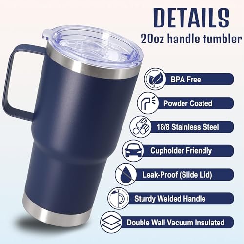 ATQTQ 20 oz Tumbler with Handle and Lid, Stainless Steel Tumbler Insulated Travel Coffee Mug, Spill Proof Double Wall Vacuum Tumbler Cup Keep Drink Hot & Cold, Navy,12 Pack by ATQTQ - Image 3
