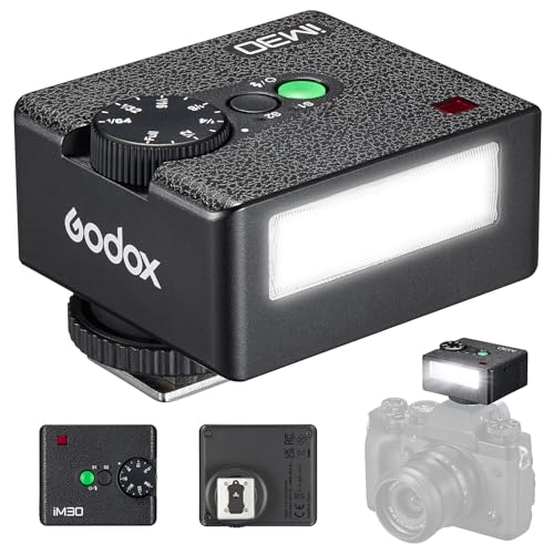 Godox iM30 Flash per Fotocamera, Mini Speedlite, 6500K±200K, 7 livelli di potenza, compatibile con Canon, Sony, Nikon, Fuji, Olympus