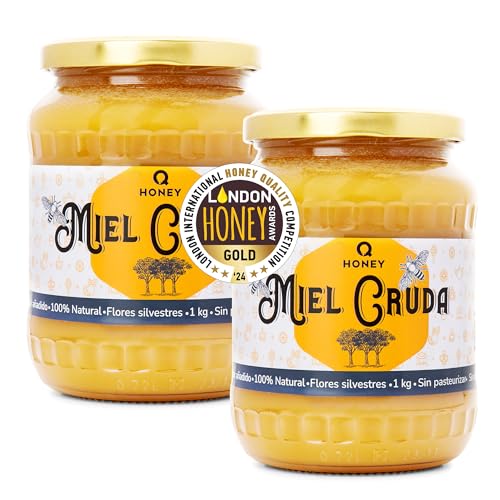 Miele di Fiori Selvatici – Ganadora de Oro en los London Honey Awards 2024 – Miel Silvestre Cruda, Natural, No Filtrada, Sin Azúcares Añadidos – 2 kg en tarro de cristal Visita la tienda de Q Honey