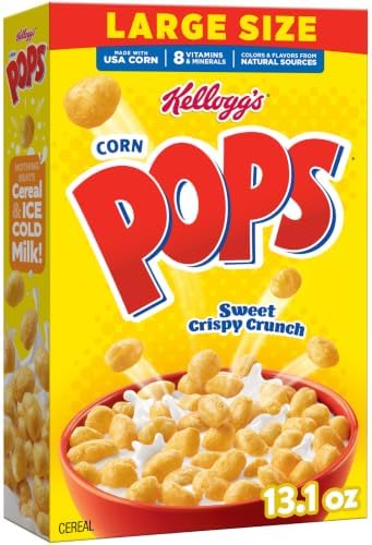 Corn Pops Cold Breakfast Cereal, 8 Vitamins and Minerals, Kids Snacks, Large Size, Original, 13.1oz Box (1 Box)
