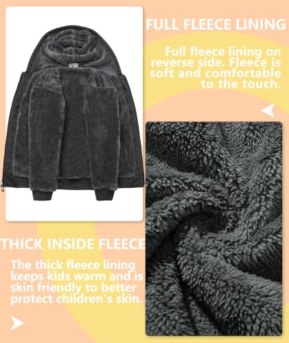 Image of V VALANCH Boys Hoodie Zip Up Fleece Lined Jacket Warm Sherpa Hooded Sweatshirts for Boys Girls 6-15 Years