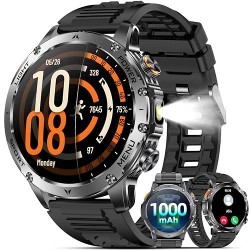 Karchilor Reloj Inteligente Hombre, 1000mAh Batería/1,7' Smartwatch con Llamadas Bluetooth, Pulsómetro, Monitor de Sueño, 100+ Modos Deportivos, Podómetro Pulsera Actividad Android iOS (Negro)