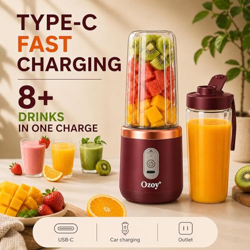 Image of Portable Blender Electric Juicer USB Rechargeable Fruit Mixers Mini Personal Smoothie Maker 6 Blades 3 Gears Ideal for smoothies,Stand,for Home Storage Living Room,Entryway