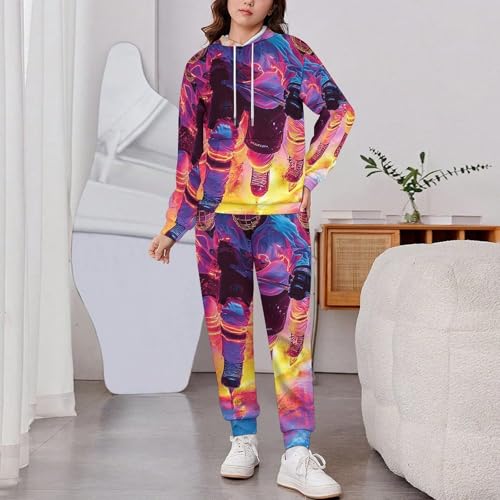 Boys Girls Clothes Outfits 2 Piece Long Sleeve Hoodie Pants Kid Sweatpants, Hockey Players Hippie Neon2
