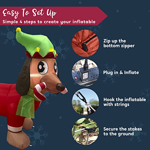 Joiedomi 183cm Chiot Gonflable de Noël Tenant Une Canne à Sucre d'orge - Décoration Gonflable en Plein air avec LED intégrées - pour fête de Noël, intérieur et extérieur - Cour, Jardin, pelouse – Image 8