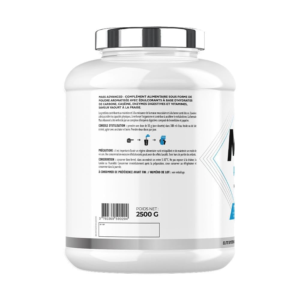 Superset Nutrition - Mass Advanced (2,5kg) - Gainer - Favorise le gain de masse musculaire et la récupération, apport important en calories + Vitamines - Énergie et digestion améliorées - Fraise
