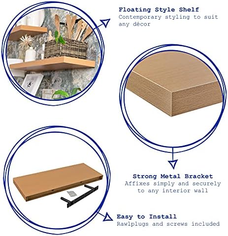 Harbour Housewares 1x Brown 120cm Floating Wall Shelves Set Easy to Install Shelf Office, Bedroom, Living Room Storage Wall Mounted Shelves
