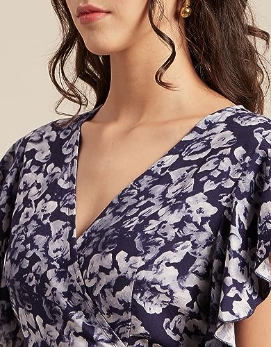 Image of Moomaya Women's Printed Dress, V-Neck, Short Sleeves, Ruffled Midi Summer Dress