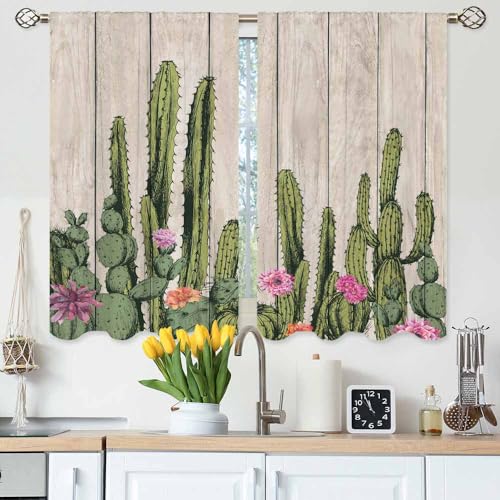Gpiaoyfo Cactus Kitchen Curtains Succulent Flowers Twigs Plants Tropical Desert