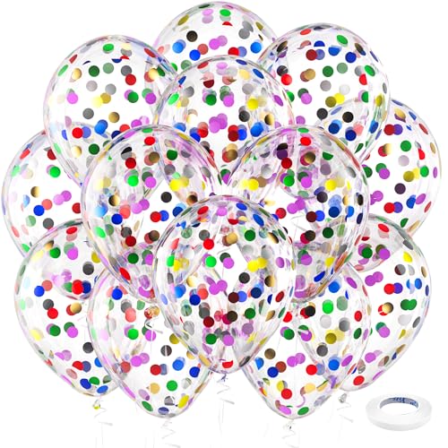 Bezente Rainbow Multicolor Confetti Latex Balloons - 60 Pack 12 inch Helium Colorful Confetti Balloons for Birthday Bridal Shower Wedding Party Decorations