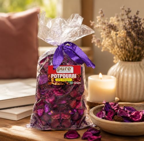 Image of Pure Source india Unscented Dried Flowers Leaves Potpourri Gift Bag for Home Decoration Room Office Bathroom Vase Fillers(50 GM Potpourri Bag Purple)
