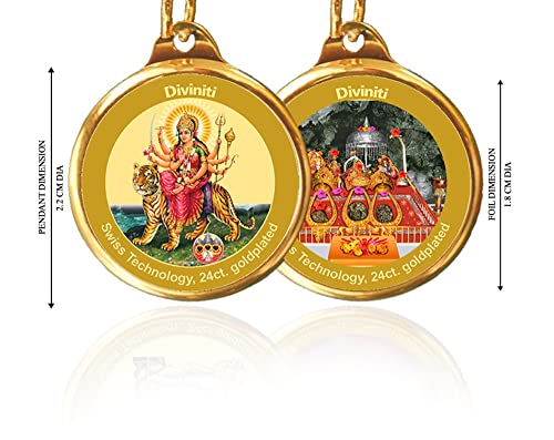 Image of DIVINITI 24K Gold Plated Pendant Durga & Mata Ka Darbar Double Sided|Religious Locket For Health & Wealth|Flip Coin For Men, Women, And Children|Idol Gift For Loved Ones 18MM Pendant (4 PCS)