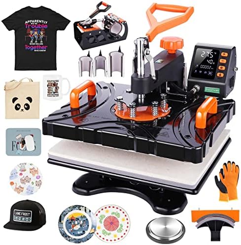 Heat Press Machine 8 in 1 Upgrade Sublimation Machine 15"X12" Swing Away Heat Press Clamshell Printing Heat Transfer Industrial-Quality Heat Press Machine for T-Shirts Hat Cap Mug Plate