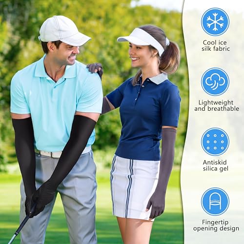 Image of Jecery 2 Pairs UV Long Sun Gloves Women's Sunblock Driving Gloves Non Slip Full Finger Arm Sun Protective for Outdoor Sports