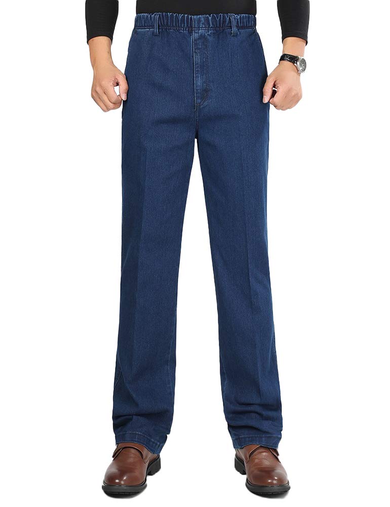 Idopy Men's Full Elastic Waist Denim Pull On Jeans Straight Trousers Pants