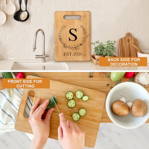 Tabla de cortar rectangular de bambú con monograma miniatura 4