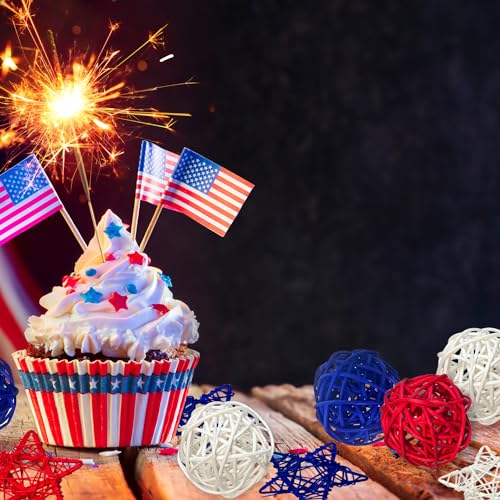 Mauts-inus 21pcs 4th of July Decoration Balls Rattan Decoration - Red Blue White Balls with for Independence Day Home Decor Craft Vase Bowl Filler Table Party Supplies Decorations. (21)