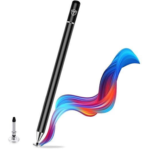 Tukzer Universal Stylus Pen for Smartphone/Tablet/iPad/Pro/Air/iPhone/iOS/Android/All Touch Screens Devices| Fine Point Disc Tip, Lightweight Aluminum Body Magnetic Cap Drawing Writing (Black)