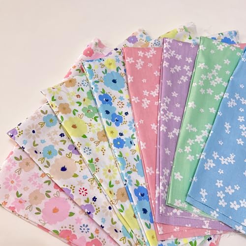 Image of Cotton Fabric DIY Making Supplies Quilting Patchwork Fabric Fat Quarter Bundles DIY for Quilting Cotton Patchwork Cushions (8pcs Small with Big Flower, 9.8 inch x 9.8 inch)