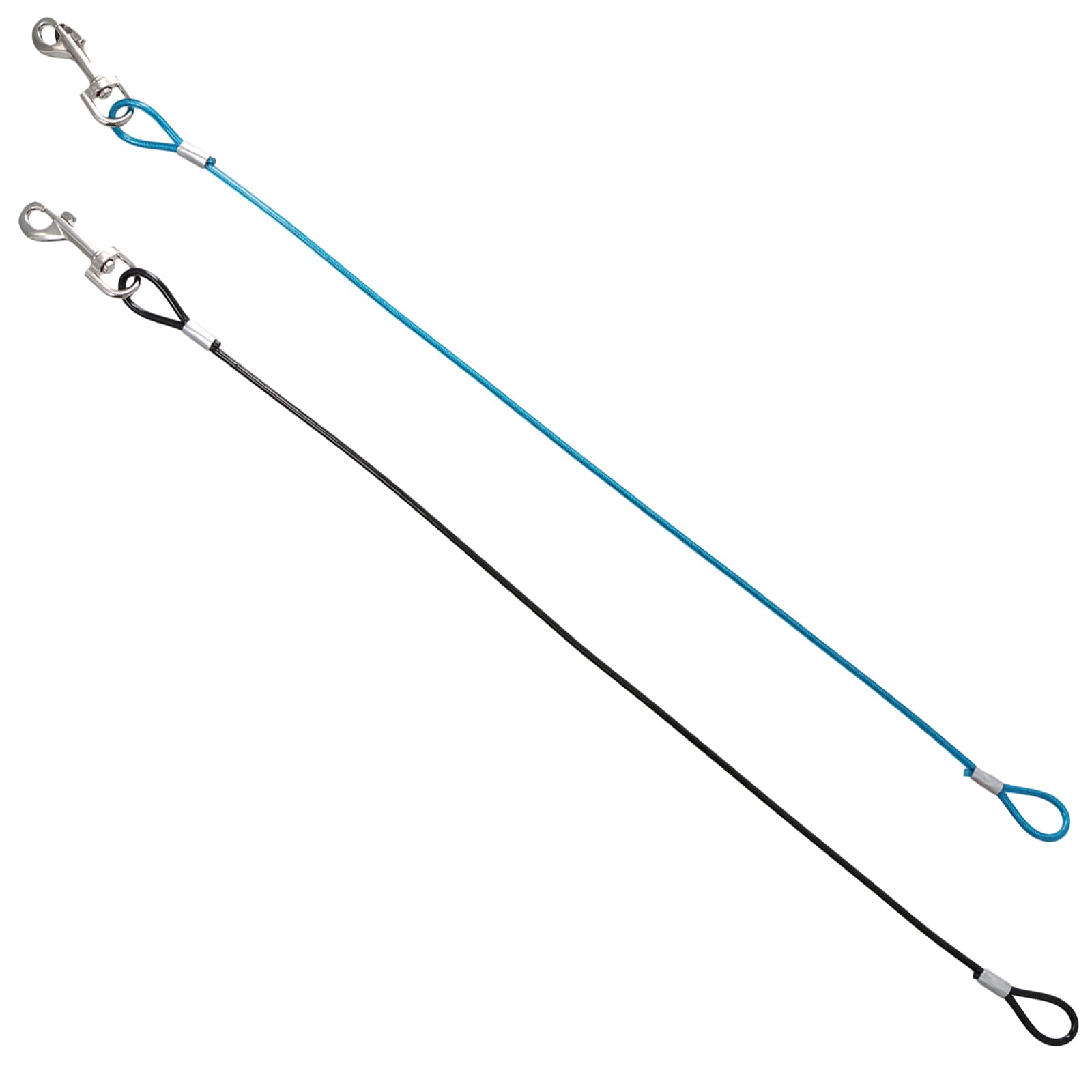 2 Pack Chew Proof Dog Leash Black and Blue Dog Leashes with Coated Steel Cable Non-Tangle Connect Leash for Collar and Harness Dog Leash Extension Metal Cable Lead for Small Medium Dogs