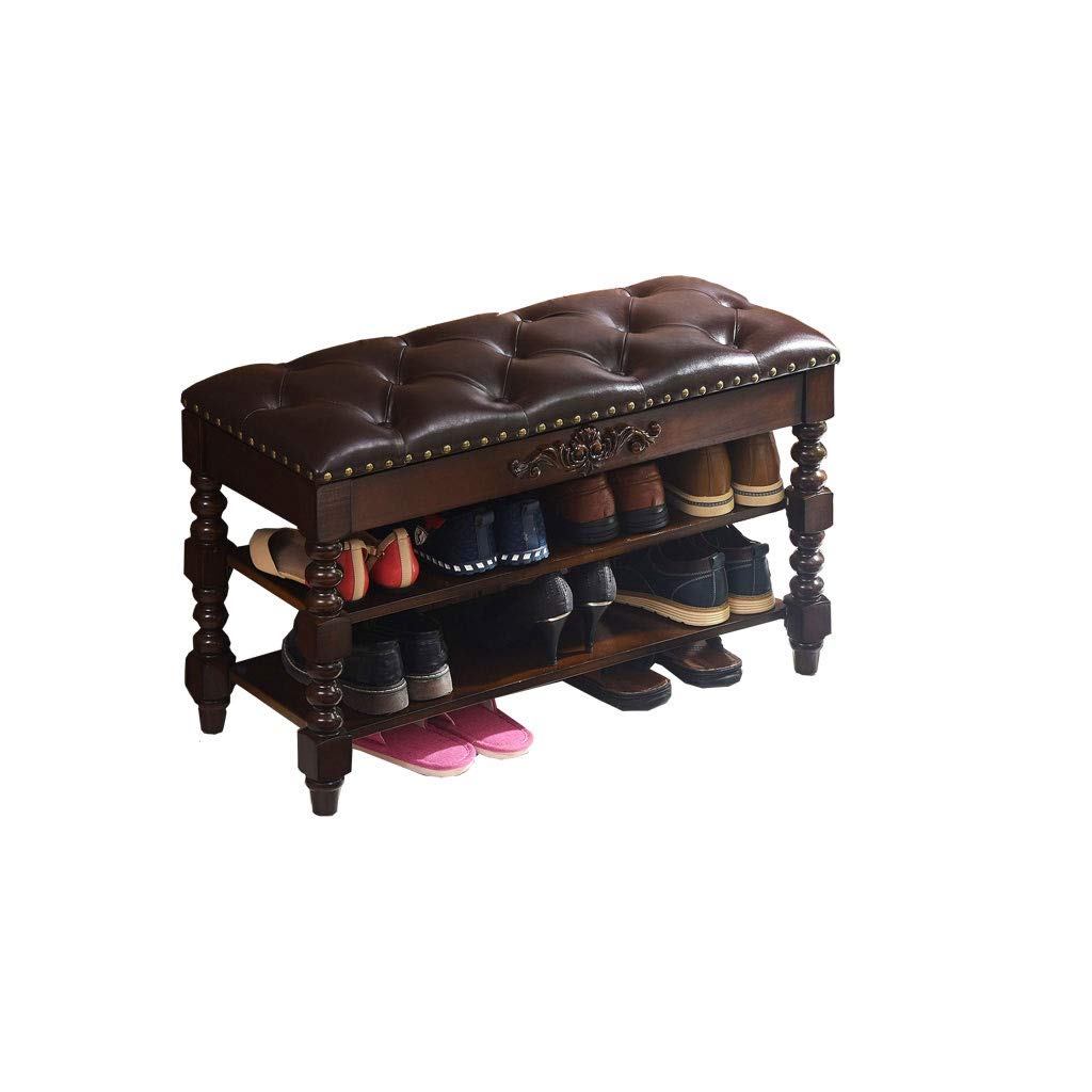 GDMDPTE Solid Wood 2-Tier Shoe Bench - Entryway Storage Stool for Shoe Changing - Walnut Color Design Multifunctional nizer for Home Hallway & Closet
