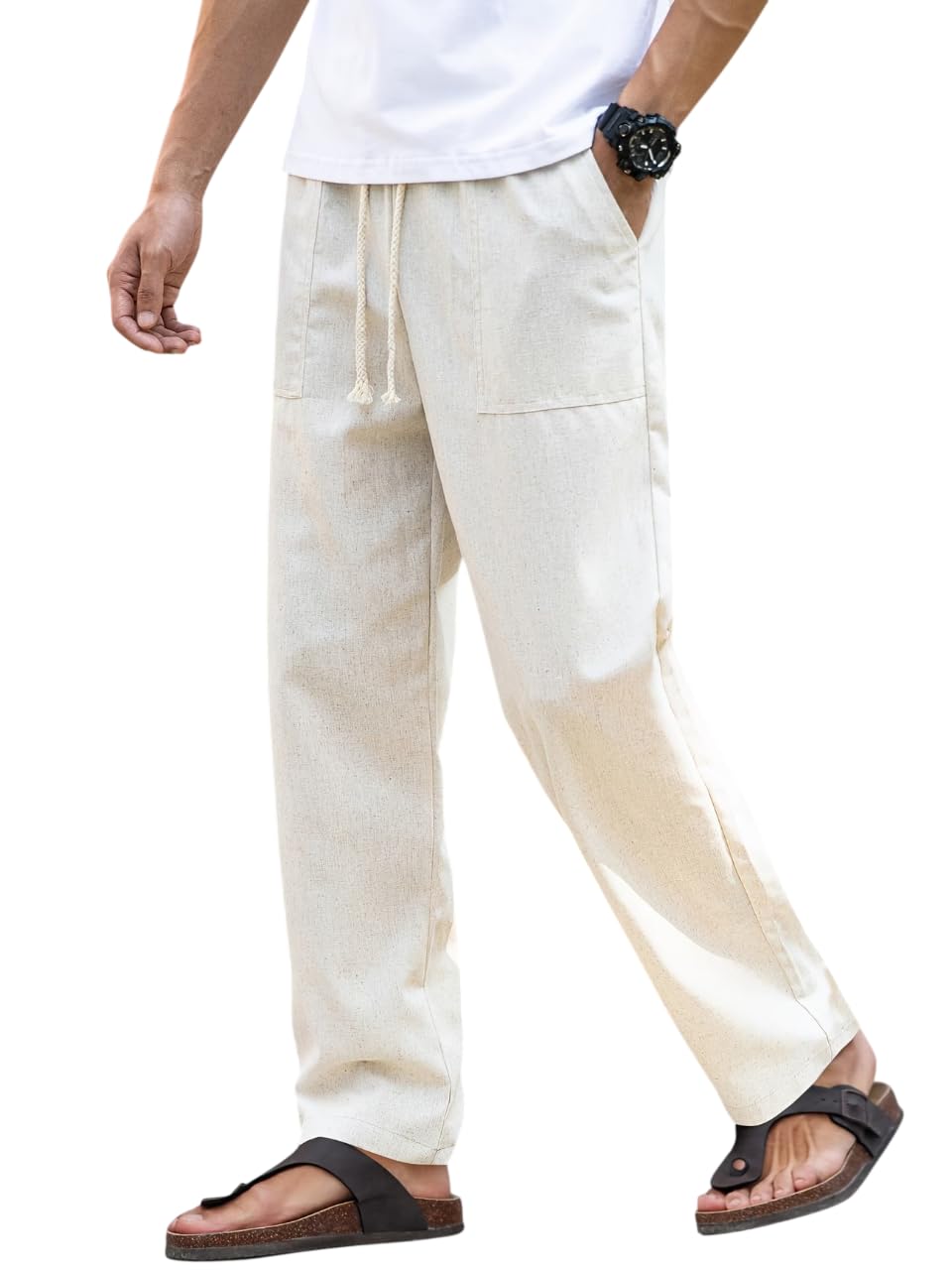 the febza Men’s Casual Trousers | Regular Fit Straight Chinos for Men | Cotton Linen Comfortable Pants | Stylish Everyday Wear Bottom Wear for Men | Office, Travel & Casual Wear Trousers-picture-23