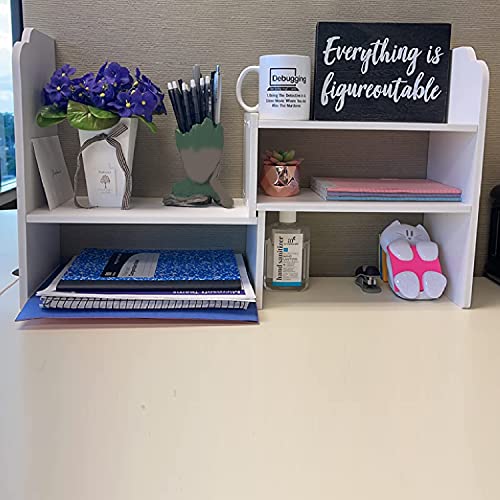 Image of YGYQZ Adjustable PVC Desktop Organizer Storage Rack - White Desk Shelf for Office, Women, Dormitory & Home Decor