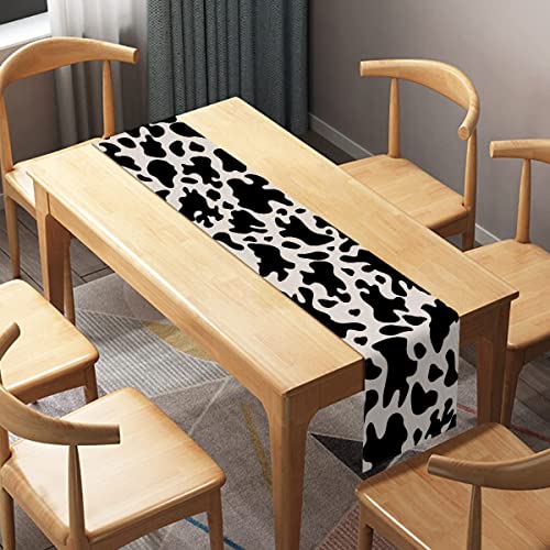 Linen Cow Print Table Runner Farm Western Cowboy Themed Birthday Party Indoor Outdoortable Decoration And Supply For Home -Pack Of 1 #TOP1
