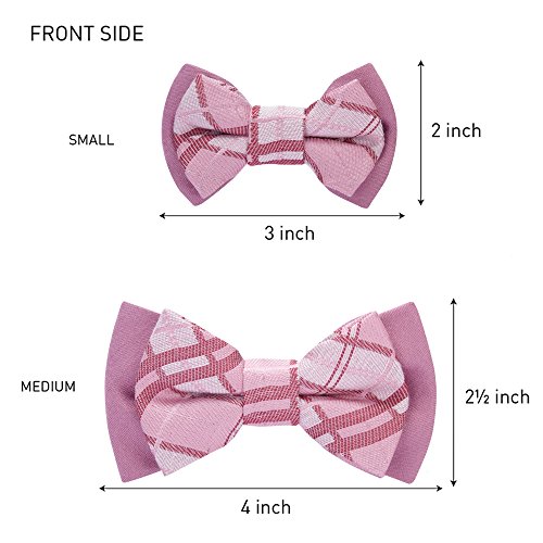 Blueberry Pet Gift Box With Pack Of 2 Handmade Dog Cat Bow Tie, Scottish Plaid Tartan Style Bowtie Set In Baby Pink & Blue, 4" * 2.5" #TOP4