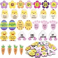 Medoore 30Pcs Easter Reward Tokens Easter Egg Tokens Easter Egg Fillers Wood Easter Reward Tokens with 30 Different Engraved Sayings 8 Different Colorful Designs for Easter Party Favors