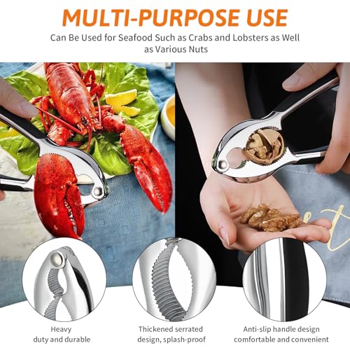 Crab crackers and tools, Crab and Lobster Seafood Tool Set, 3-Piece Easy-to-Use Heavy Duty Multipurpose Lobster Claws and Pick Set, Non-Slip Handles with 2 Stainless Steel Forks/Pliers Set, Black - Image 4