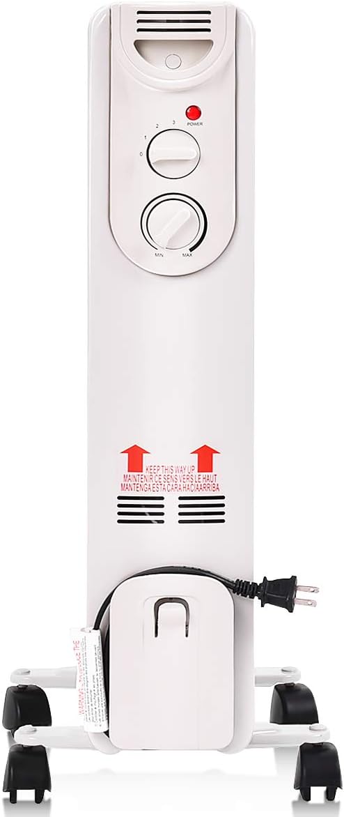 GOFLAME Oil Filled Radiator Heater with Wheels, 1500W Quiet Operation, Portable Home Office Space Heater with Adjustable Thermostat, Tip-over & Overheated Protection, 3 Heat Settings, Energy Saving