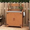 ARTPOWER Outdoor Potting Bench Table, Wooden Garden Potting Bench with Storage and Galvanized Steel Tabletop, Pine Wood Potting Table for Outdoors