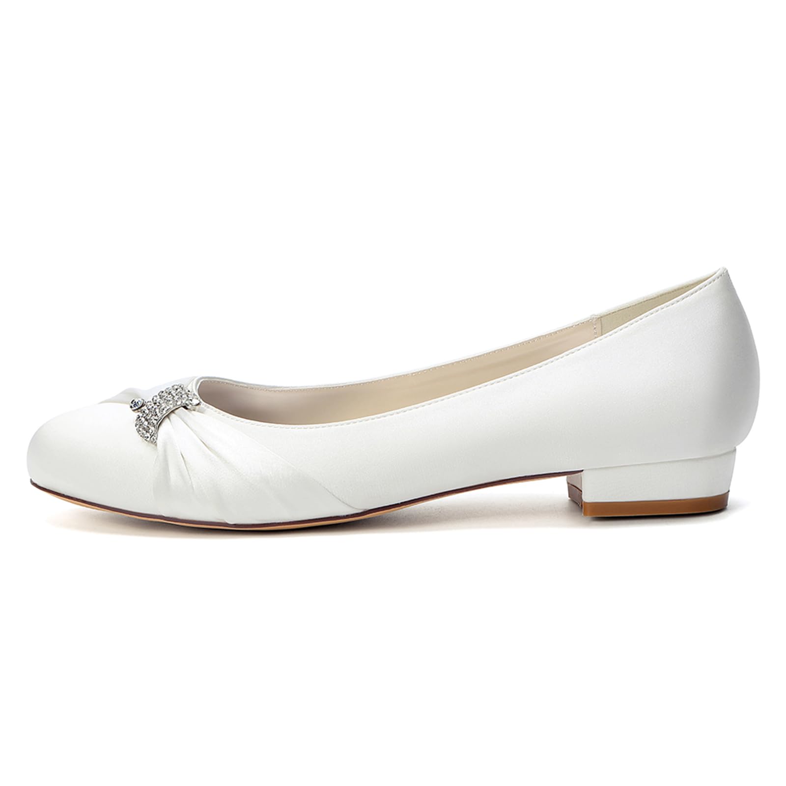 Scarpe da Sposa in Raso da Donna, Eleganti con Punta Tonda Scarpe da Sposa con Strass Slip-On Décolleté da Festa per La Sposa