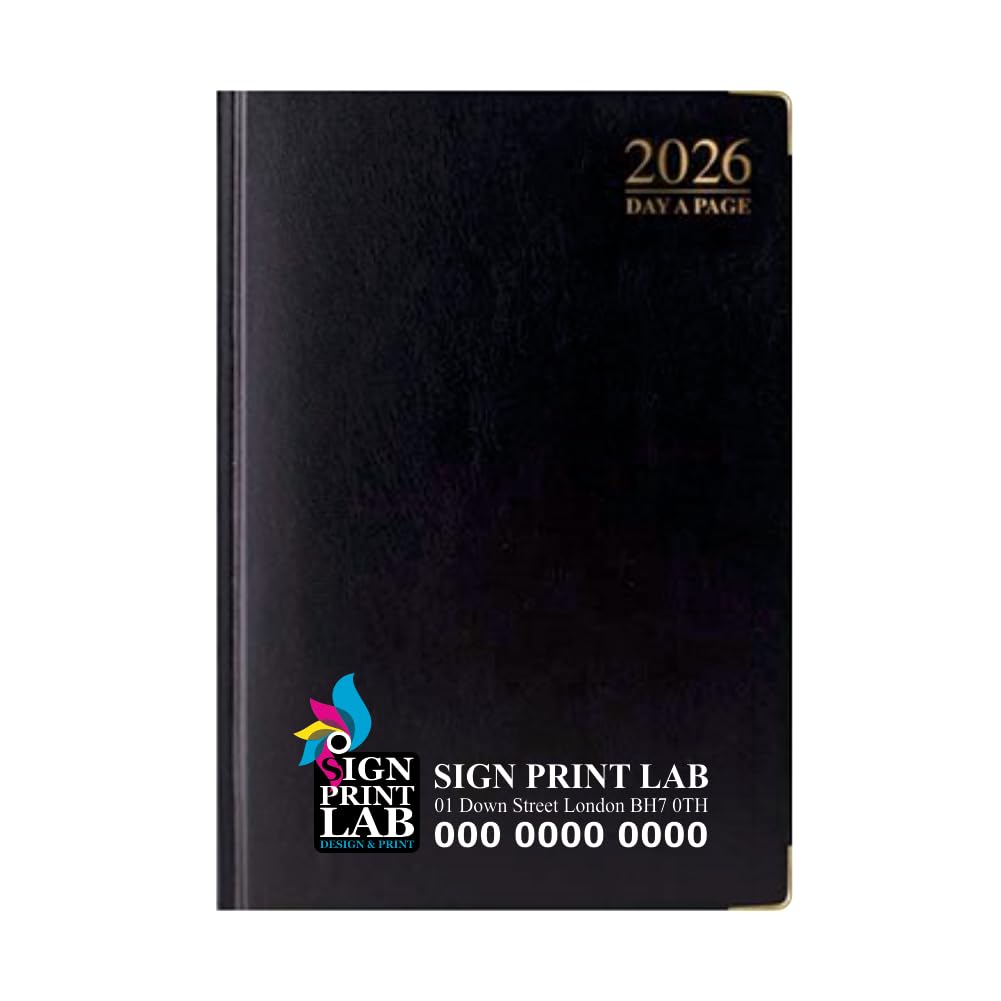 Personalised 2026 Diary A4 or A5 – Day-a-Page or Week-to-View Appointment Planner, Padded Leather-Style Cover, Custom Name or Logo, Black Blue or Red