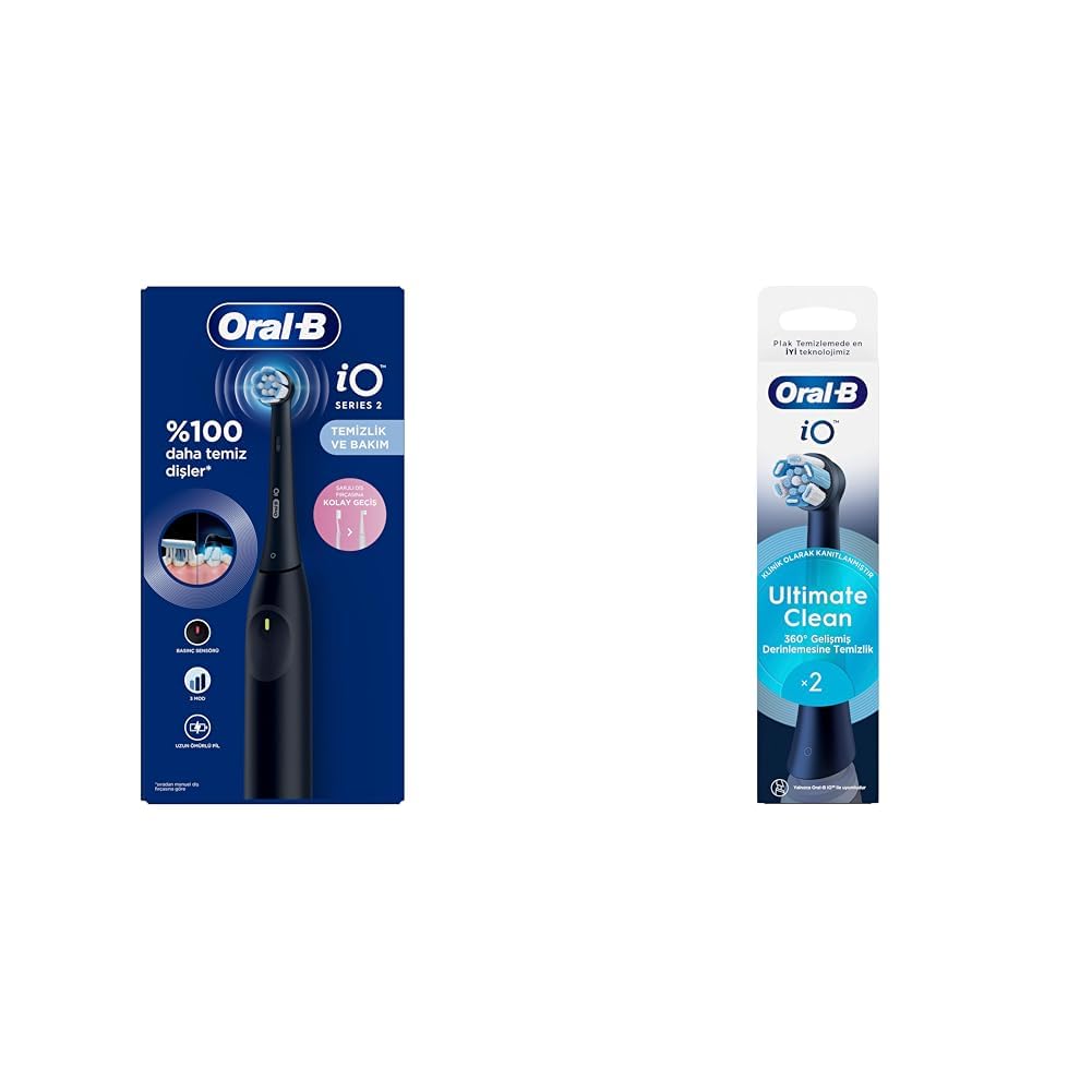Oral-B iO 2 Şarjlı Diş Fırçası – Gece Siyahı + Oral-B iO Ultimate Clean Siyah Diş Fırçası Yedek Başlığı 2 Adet