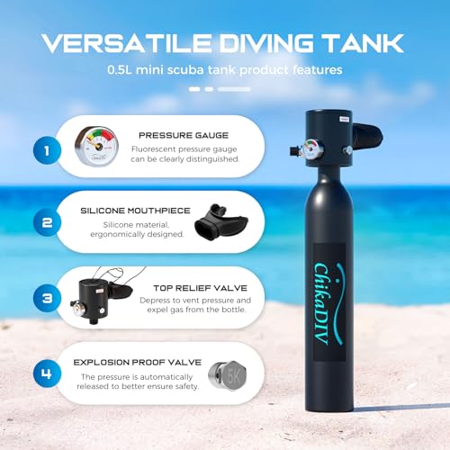 Mini Scuba Tank Refillable Oxygen Cylinder with 0.5 L Capacity Scuba Tank with 5-10 Minutes Underwater Diving Gear for Diver Portable Diving and Snorkeling Equipment C300+ B3 Green