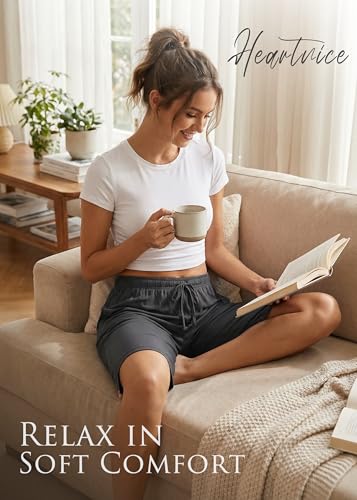 Image of HEARTNICE Womens Soft Pajama Shorts Lounge Bermuda Shorts Casual Knee-Length Sleep Shorts