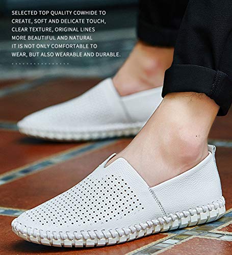 Image of Men's Genuine Leather Loafer Shoes Slip On Soft Walking Shoes Perforated Driving Shoes