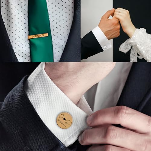 Custom Cufflinks for Men Set Personalized Initial Cuff Links and Tie Clip Engraved with Box Gemelos para Camisa Personalizado Customized Gift for Groom Dad4