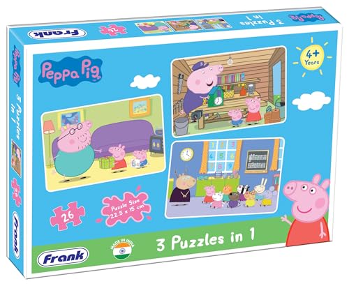Frank Peppa Pig (26 Pieces) 3 in 1 Jigsaw Puzzle for Kids Above 4+ Years - Fun & Challenging Brain Booster Games - for Focus and Memory - Encourages