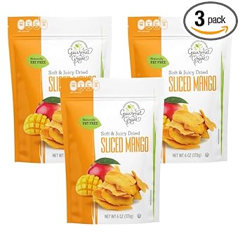 Gourmet Grove - Natural Dried Mango Slices 18 OZ Pack of 3 Pouch | Soft, Juicy, Sliced Mangoes | Lightly Sweetened - (Pack of 3)