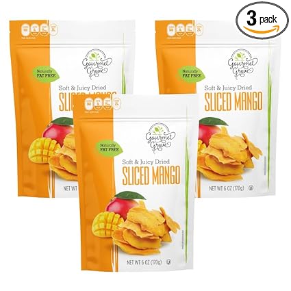 Gourmet Grove - Natural Dried Mango Slices 18 OZ Pack of 3 Pouch | Soft, Juicy, Sliced Mangoes | Lightly Sweetened - (Pack of 3)