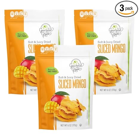 Gourmet Grove - Natural Dried Mango Slices 18 OZ Pack of 3 Pouch | Soft, Juicy, Sliced Mangoes | Lightly Sweetened - (Pack of 3)